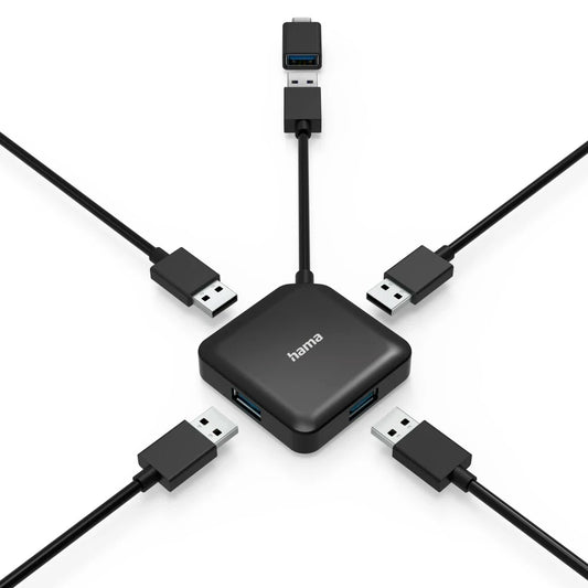 Hama 4 Port USB 3.2 Gen 1, 5 Gbit/s USB Hub + USB-C Adapter