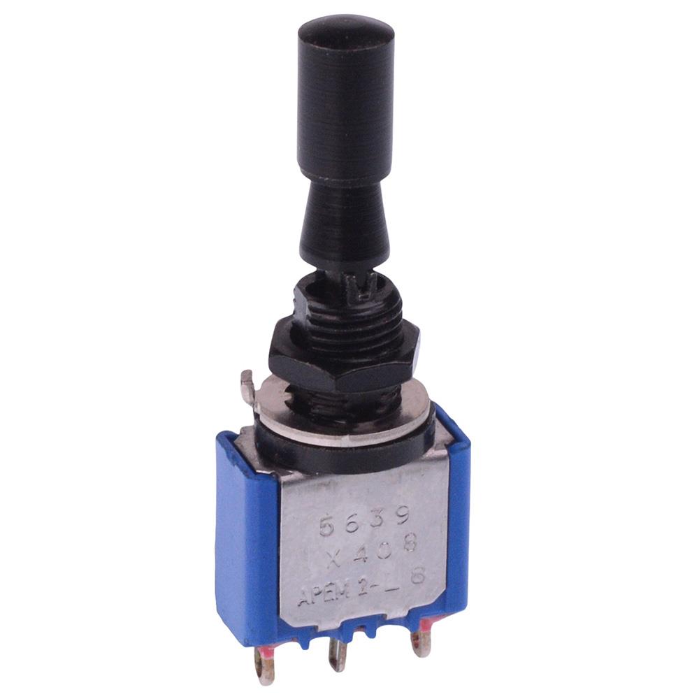 5639AGB3VX408 APEM Black On-Off-On Locking 6.35mm Miniature Toggle Switch SPDT 4A 30VDC