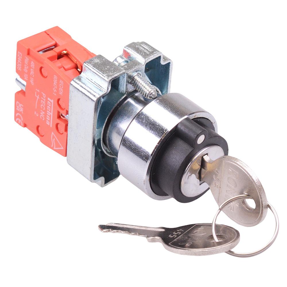 Techna PtecMetK3CRC 3 Position Metal Key Switch 10A 1NC