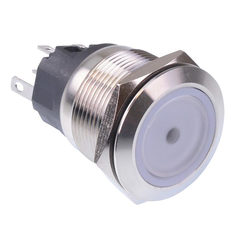White LED Momentary 22mm Vandal Push Button Switch DPDT 12V