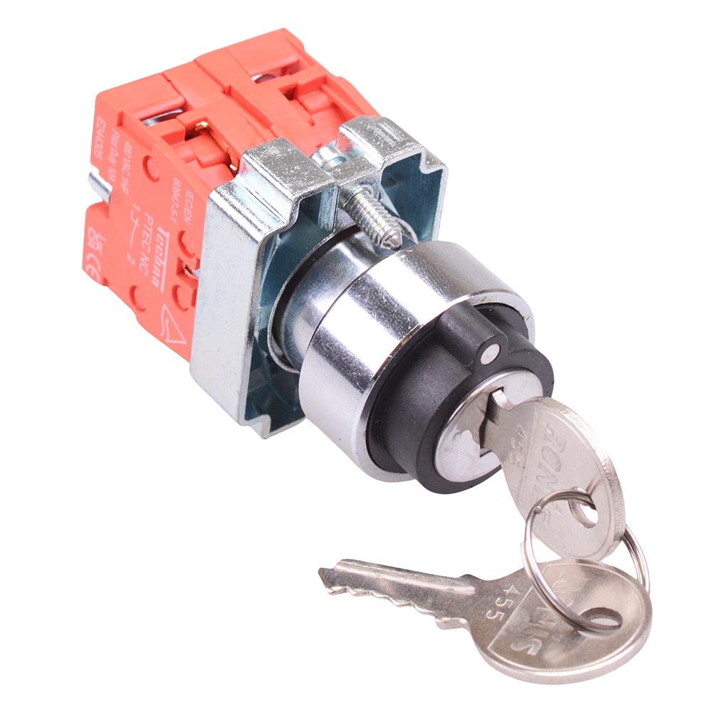 Techna PtecMetK3MRC 3 Position Momentary Metal Key Switch 10A 2NC