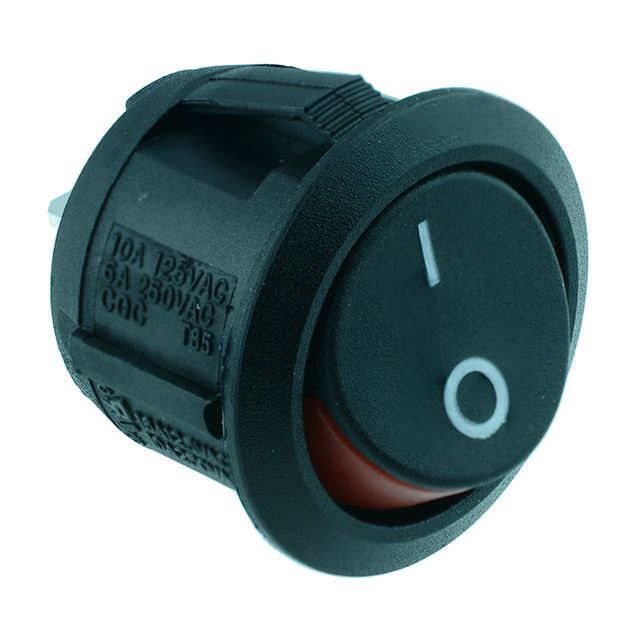 Red Round 'Visi On' Rocker Switch SPST R13-112A2-02