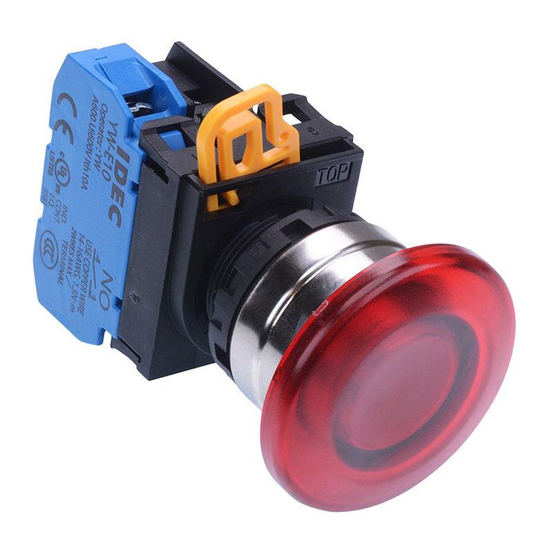YW4L-A4E10Q4R Red 24V illuminated 22mm Metal Bezel Mushroom Maintained Push Button Switch NO IP65 IDEC