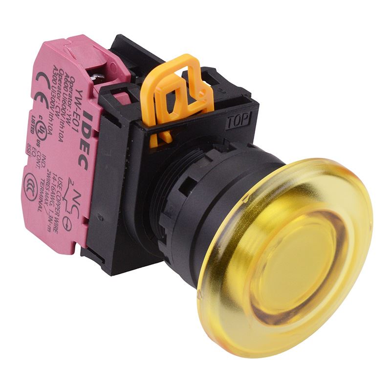 YW1L-A4E01Q4Y Yellow 24V illuminated 22mm Mushroom Maintained Push Button Switch NC IP65 IDEC