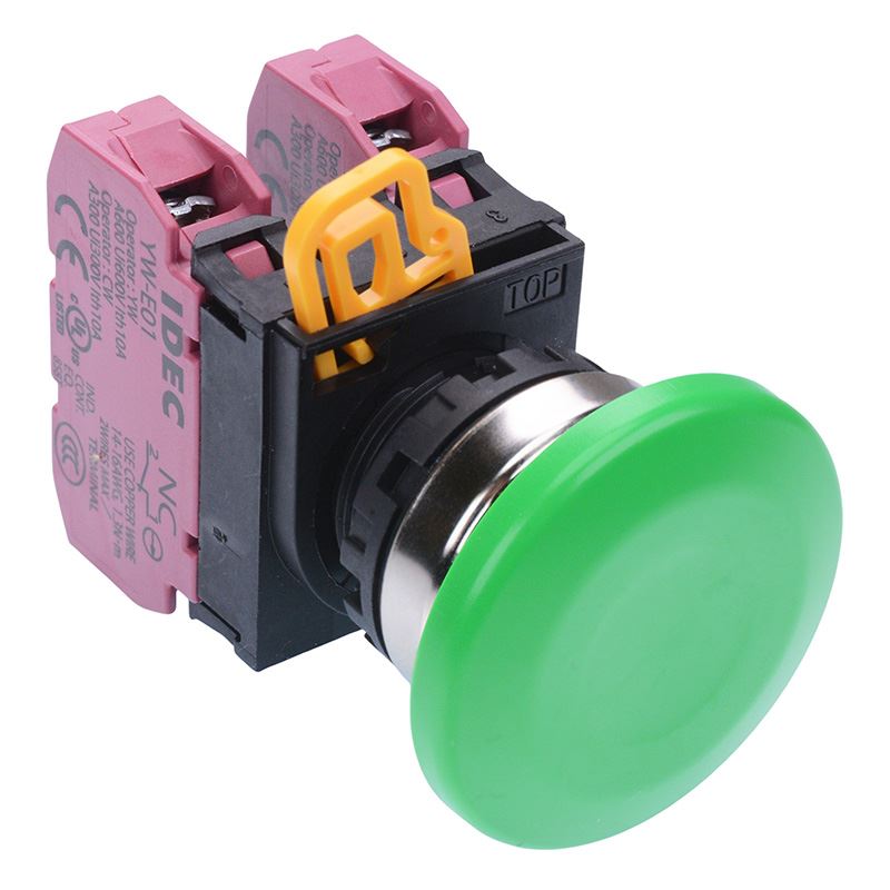 YW4B-A4E02G Green 22mm Metal Bezel Mushroom Maintained Push Button Switch 2NC IP65 IDEC