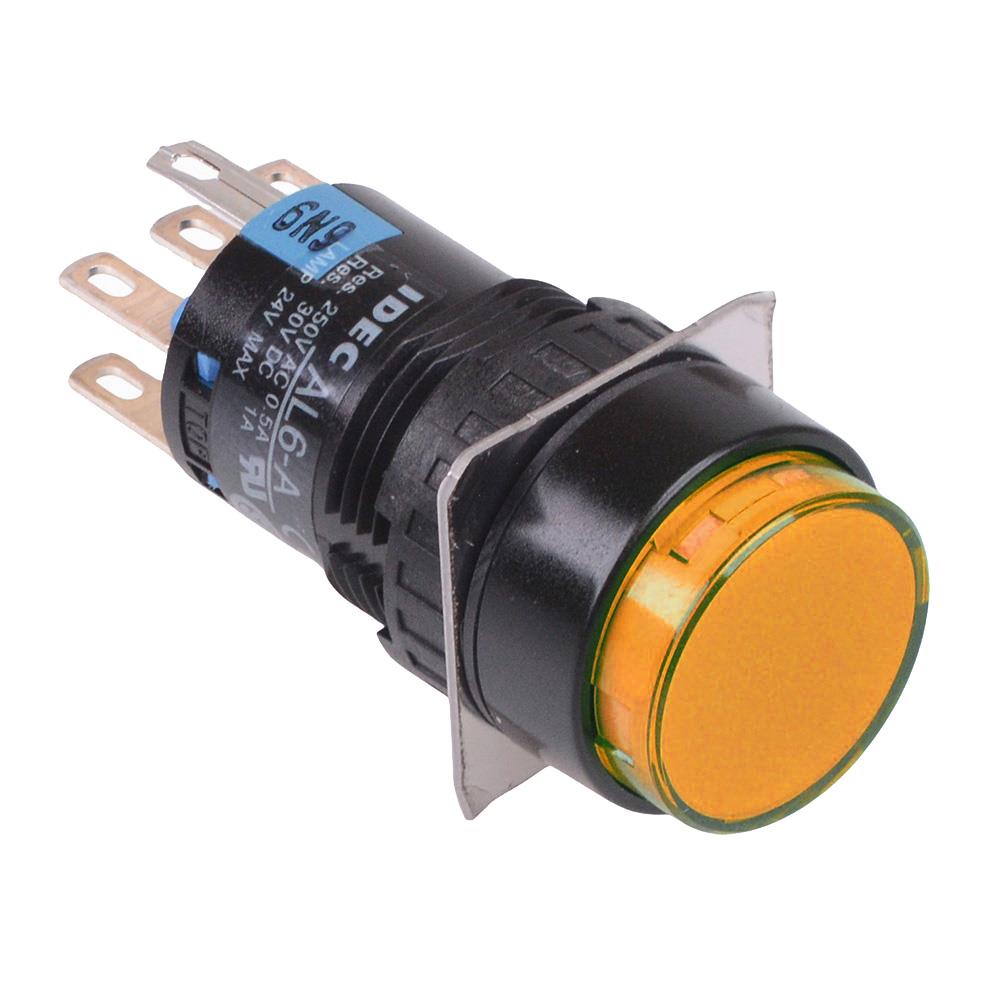 AL6M-M21PA Amber 16mm 5VDC Momentary Round illuminated Push Button Switch IP65 DPDT