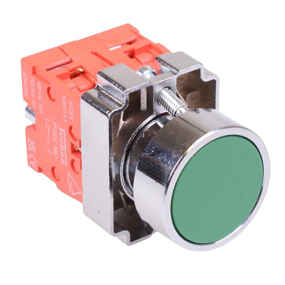 Techna PtecMetPNGreen Green Flush Push Button Switch Metal 10A 2NC