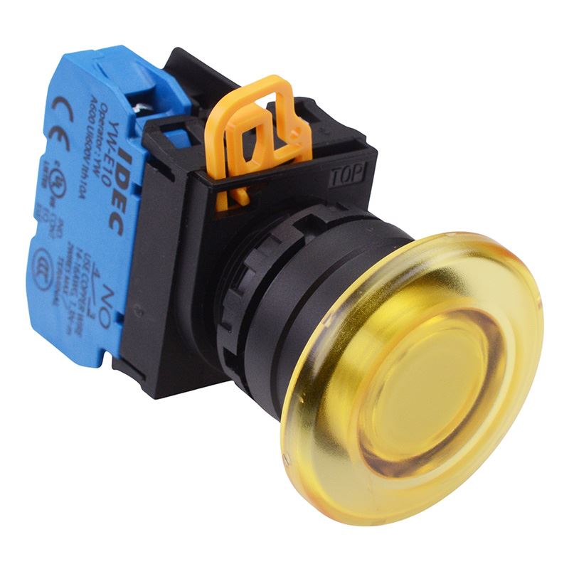 YW1L-A4E10Q4Y Yellow 24V illuminated 22mm Mushroom Maintained Push Button Switch NO IP65 IDEC