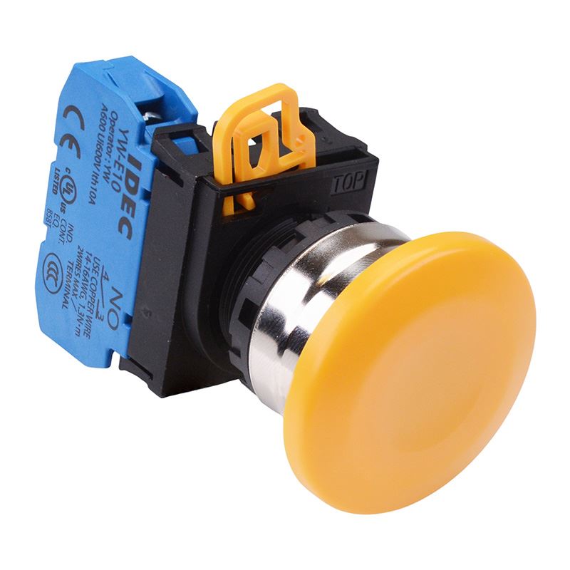 YW4B-A4E10Y Yellow 22mm Metal Bezel Mushroom Maintained Push Button Switch NO IP65 IDEC