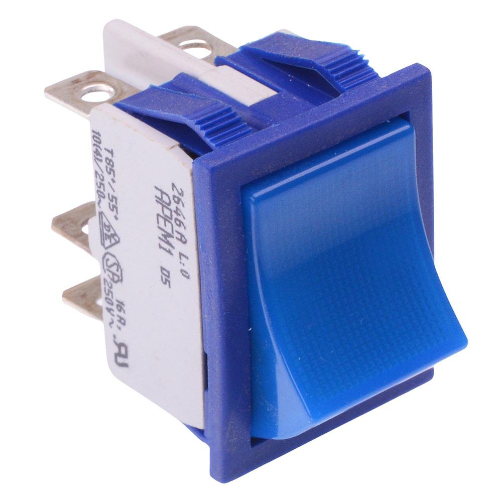 2646LH/2A13000L0 APEM Blue On-On Industrial Rocker Switch DPDT 16A