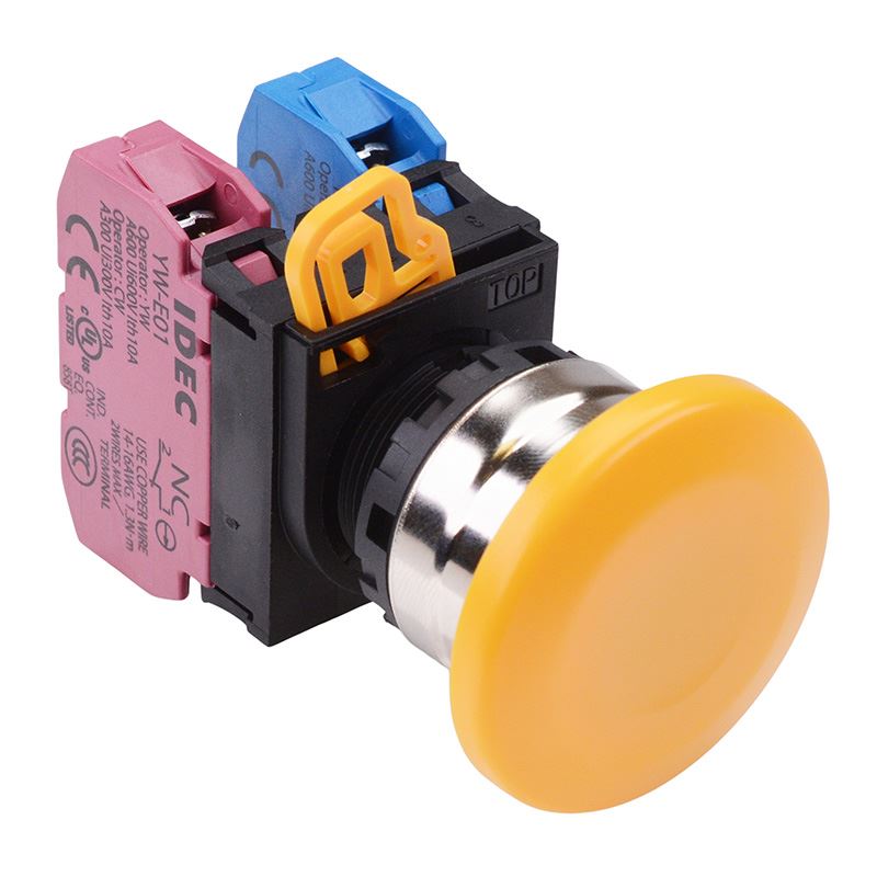 YW4B-M4E11Y Yellow 22mm Metal Bezel Mushroom Momentary Push Button Switch 1NO-1NC IP65 IDEC
