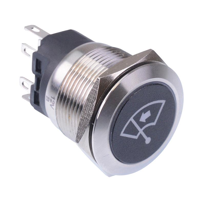 Windscreen Wiper Left' White LED Latching 22mm Vandal Push Button Switch SPDT 12V