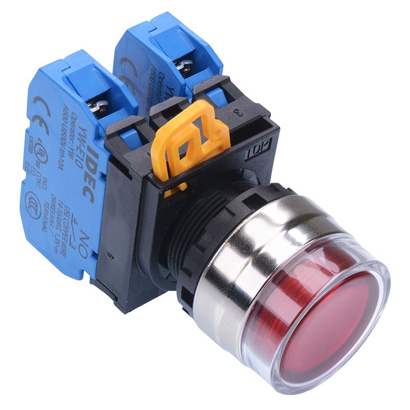 YW4L-AF2E20Q0R Red 22mm Metal Bezel Maintained Shrouded Push Button Switch 2NO IP65 IDEC