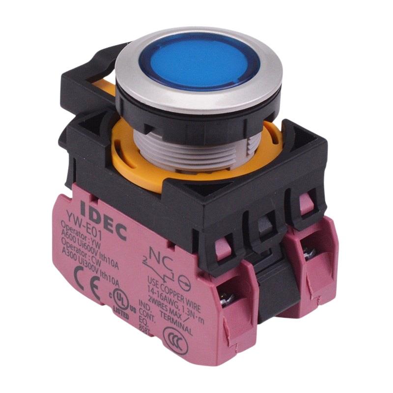 CW4L-M1E02Q3S Blue 12V illuminated Metallic Momentary Push Button Switch 2NC IP65 IDEC