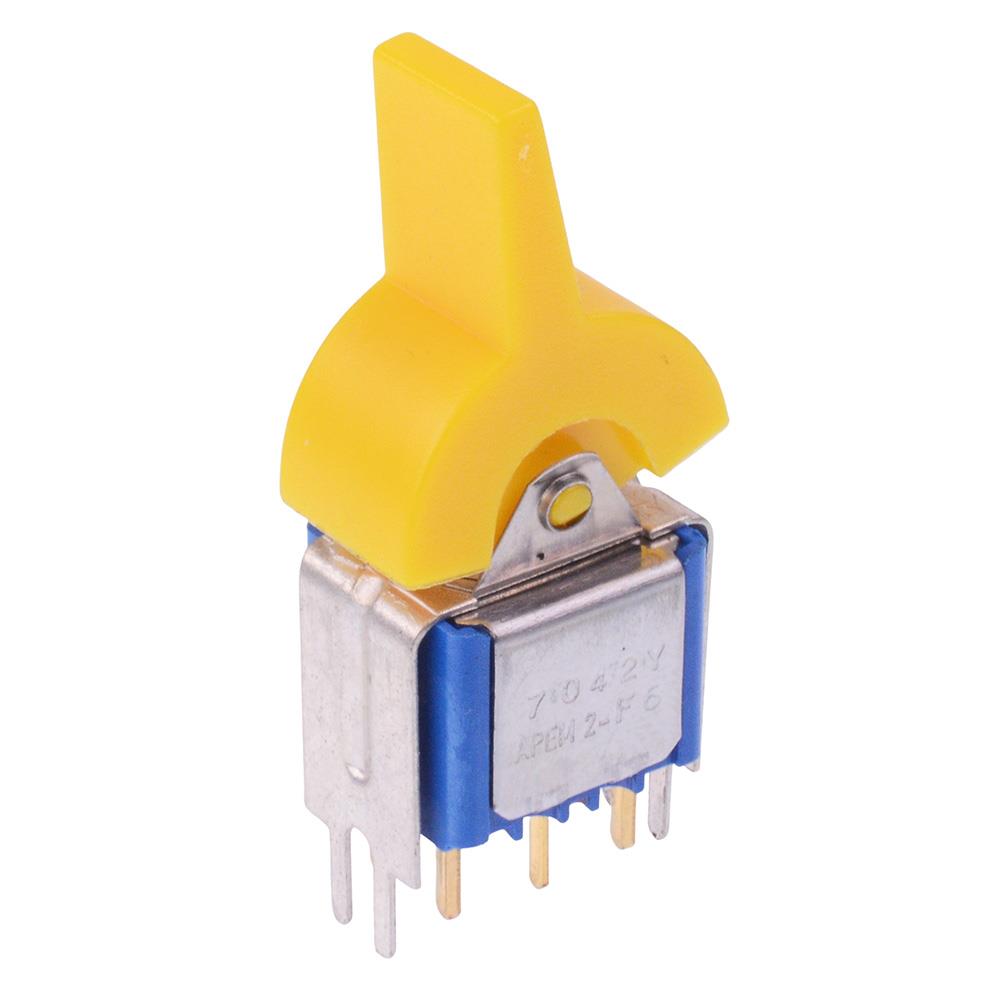 7042YCDB Yellow Paddle On-(On) Momentary PCB Rocker Switch DPDT 0.4A 20V