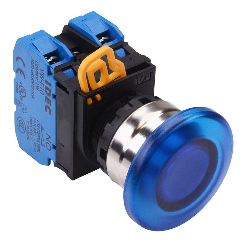 YW4L-M4E20Q4S Blue 24V illuminated 22mm Metal Bezel Mushroom Momentary Push Button Switch 2NO IP65 IDEC