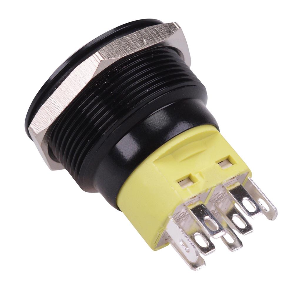 Blue On-On 25mm Black Vandal Latching Push Button Switch DPDT 12V