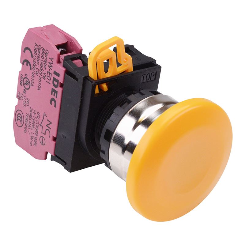 YW4B-A4E01Y Yellow 22mm Metal Bezel Mushroom Maintained Push Button Switch NC IP65 IDEC