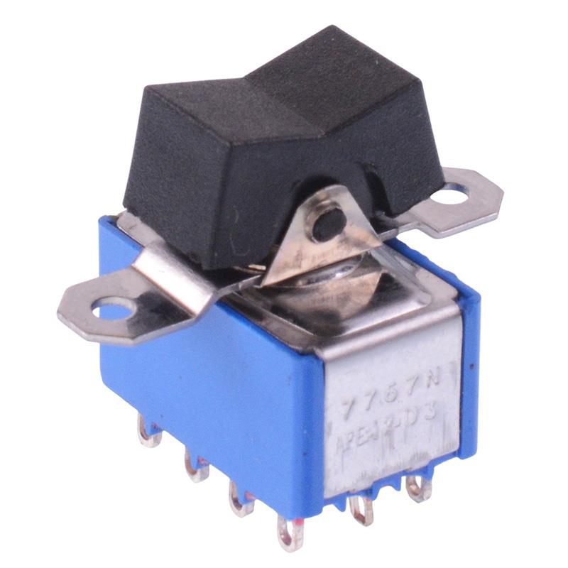 7767NAB Black (On)-Off-(On) Momentary Panel Mount Rocker Switch 4PDT 4A 30VDC