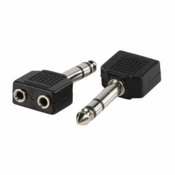 Twin 3.5mm Stereo Jack Sockets to 6.35mm Stereo Jack Plug Adapter Splitter