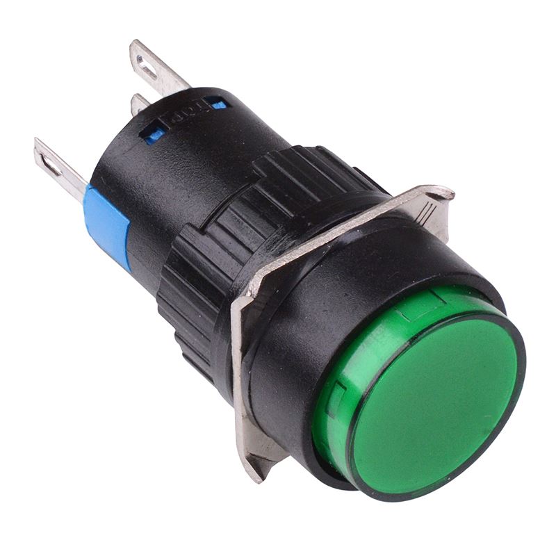 Green Round Latching 16mm Push Button Switch NO/NC 12V