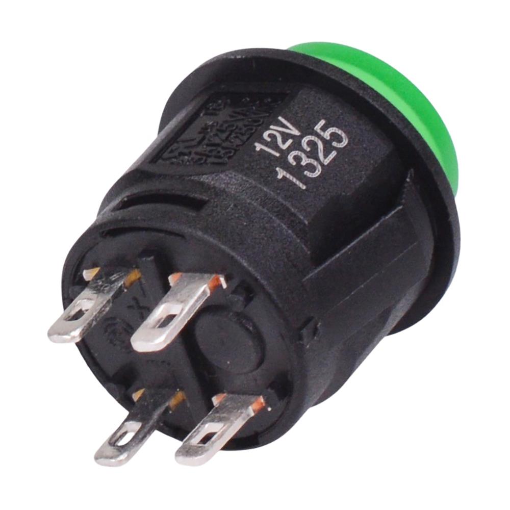 On-Off Latching Green 12V LED 16mm Push Button Switch SPST R13-523BL-05