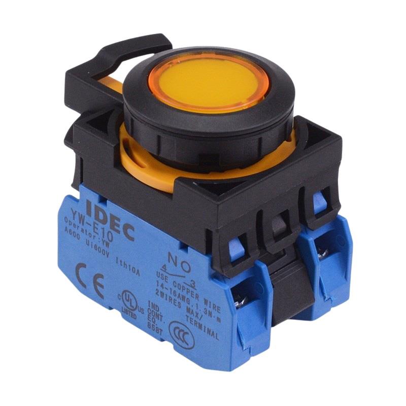 CW1L-M1E20Q3Y Yellow 12V illuminated Momentary Push Button Switch 2NO IP65 IDEC