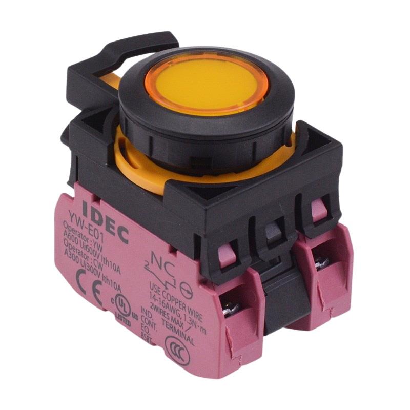 CW1L-A1E02Q3Y Yellow 12V illuminated Maintained Push Button Switch 2NC IP65 IDEC