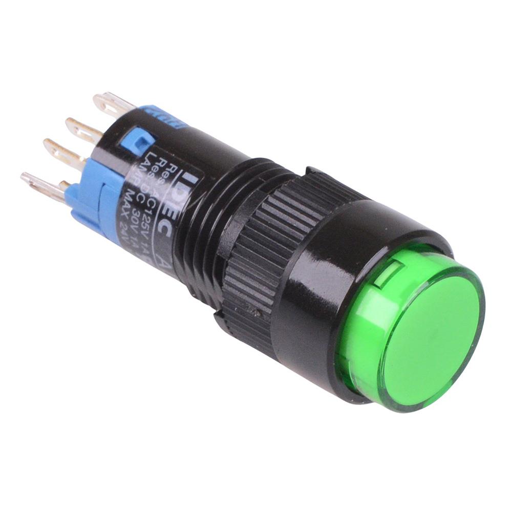 AL2M-A21PG Green 12mm Latching Round illuminated Push Button Switch IP65 DPDT