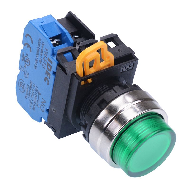 YW4L-A2E10Q3G Green 12V illuminated 22mm Metal Bezel Maintained Push Button Switch NO IP65 IDEC