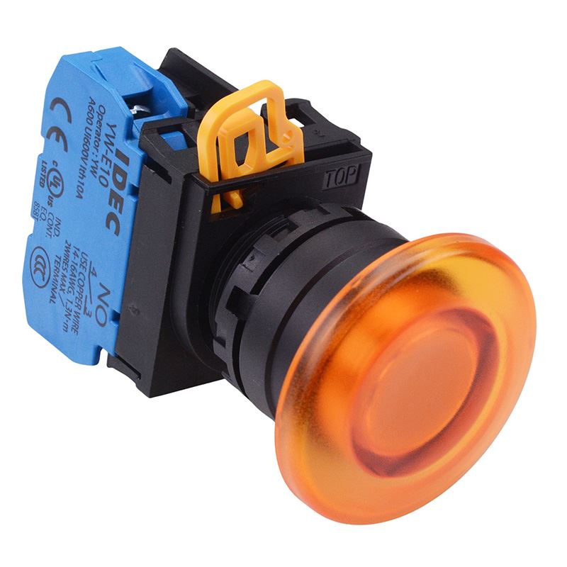 YW1L-A4E10Q4A Amber 24V illuminated 22mm Mushroom Maintained Push Button Switch NO IP65 IDEC