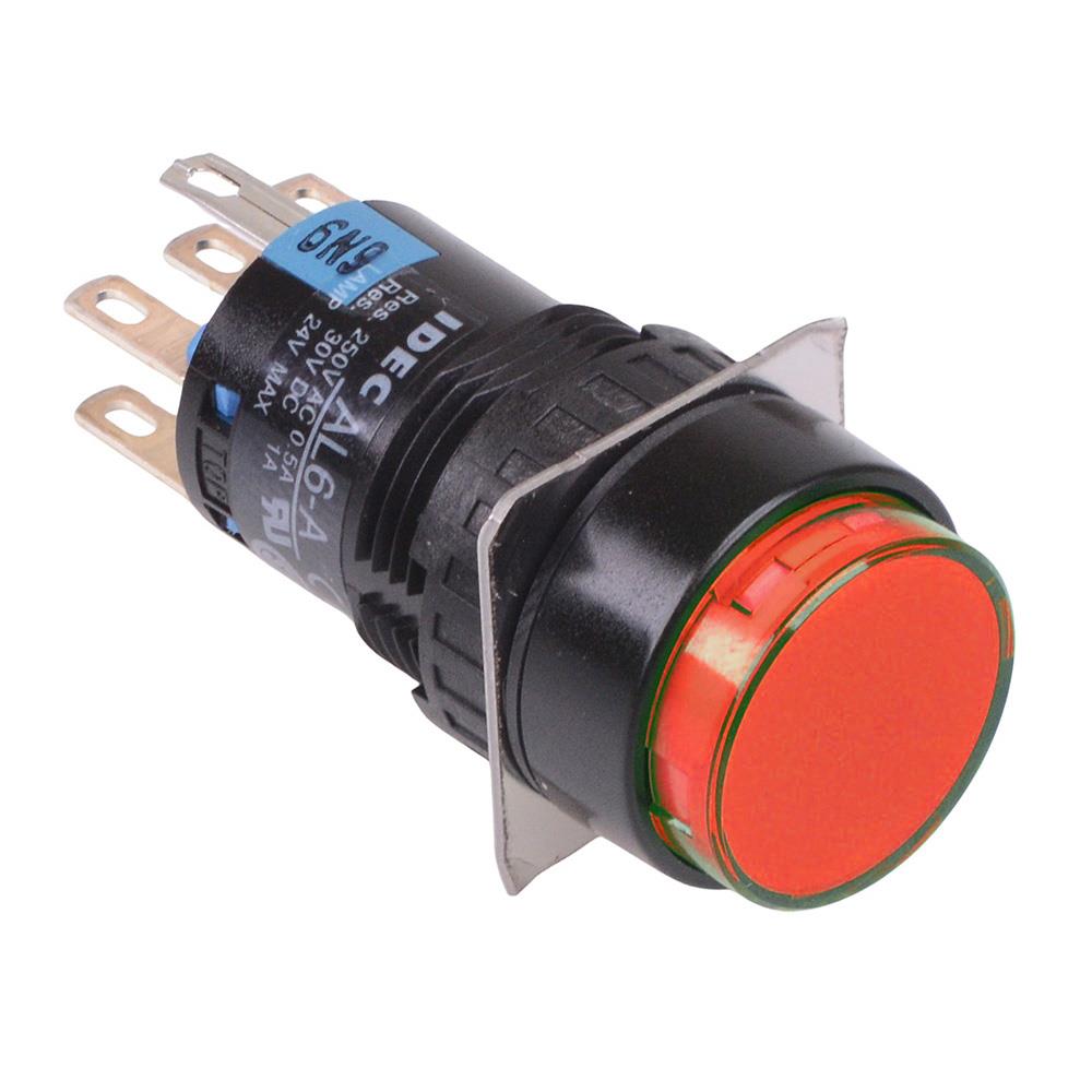 AL6M-A21PR Red 16mm 5VDC Latching Round illuminated Push Button Switch IP65 DPDT