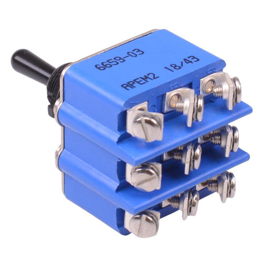 6659-03 APEM Black On-Off-On 12mm Toggle Switch 3PDT 6.5A