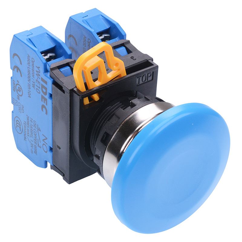 YW4B-M4E20S Blue 22mm Metal Bezel Mushroom Momentary Push Button Switch 2NO IP65 IDEC