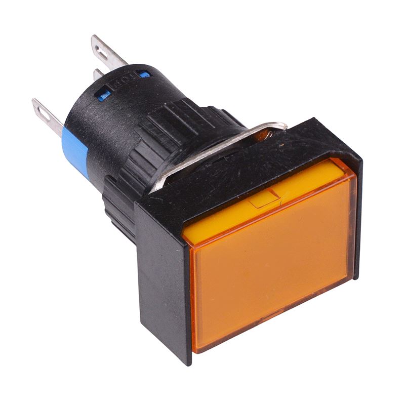 Yellow Rectangle Latching 16mm Push Button Switch NO/NC 12V