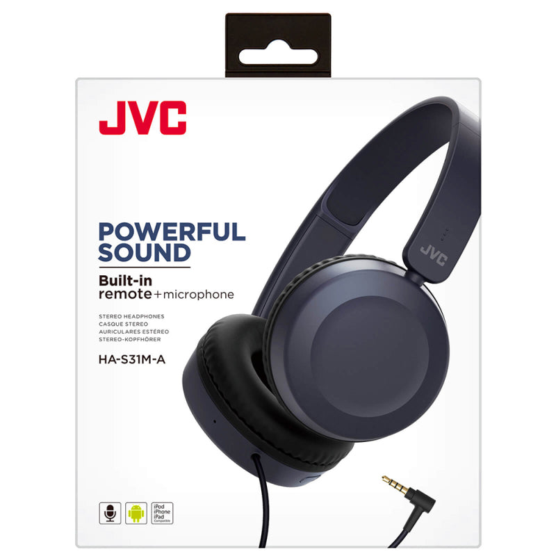 JVC HAS31MAEX Wired Foldable Headphones with Remote Mic Blue