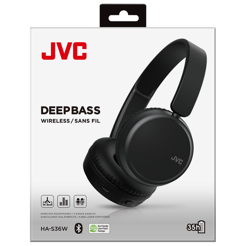 JVC HAS36W Deep Bass Wireless Bluetooth On-Ear Headphones / Carbon Black