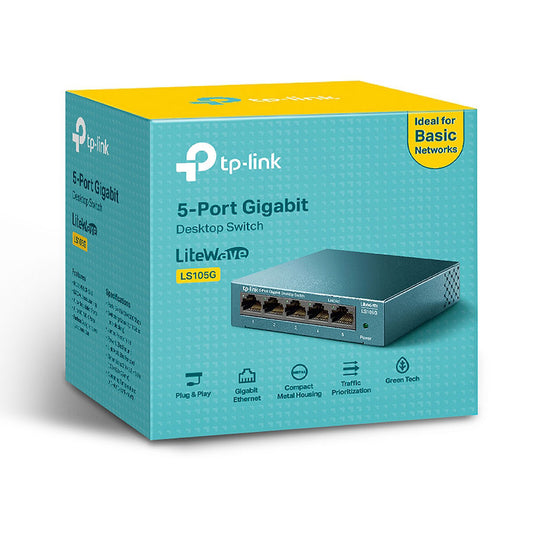 TP-LINK (LS105G) 5-Port Gigabit Unmanaged Desktop LiteWave Switch, Steel Case