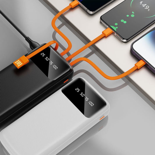 Maplin 20000mAh Portable Power Bank with Integrated USB-C, Micro USB & 8-Pin Apple Cables