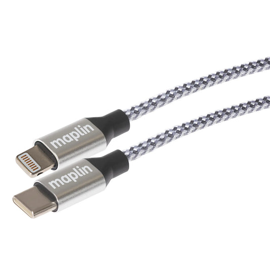 Maplin 8-Pin Connector to USB-C Cable Braided 27W for Apple Devices - 1m