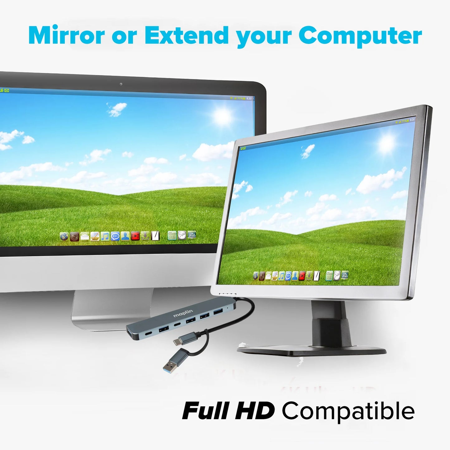 Maplin USB-C & A Multiport Hub 4x USB-A 2.0 1x USB-A 3.0 2x USB-C DC 13cm Cable