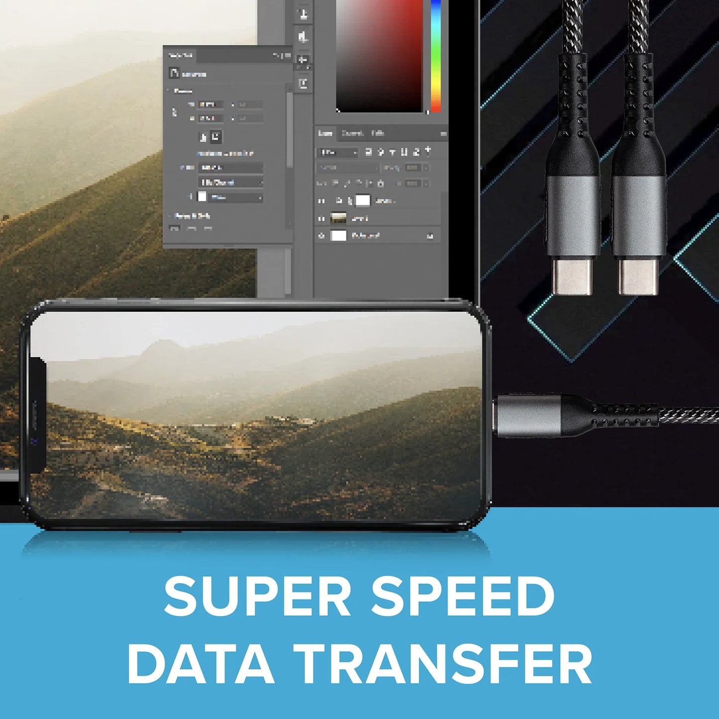 Maplin USB-C to USB-C 60W PD Braided Cable - Grey - 2m