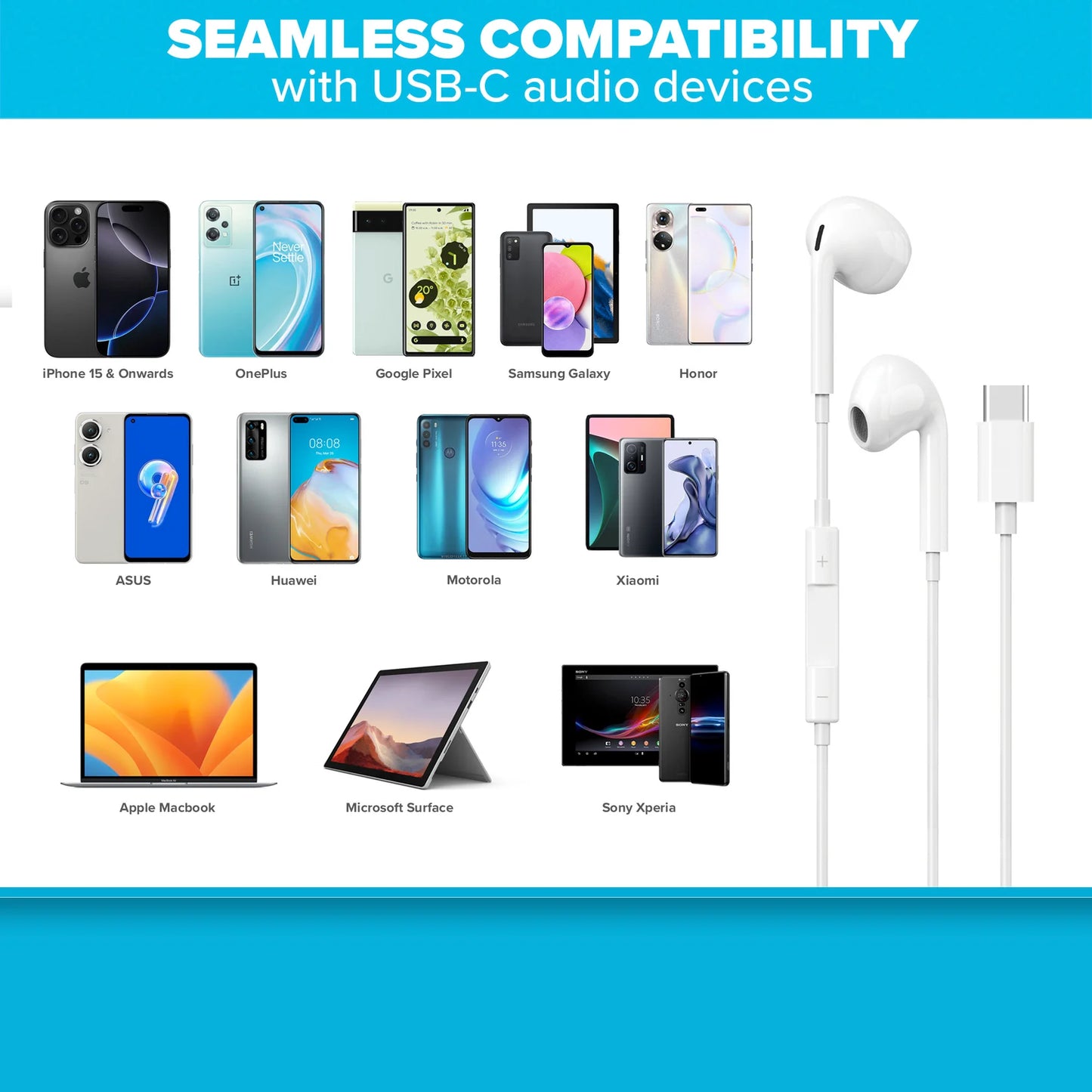Maplin Wired Earphones USB-C Classic Fit Hands Free Calling Volume Control