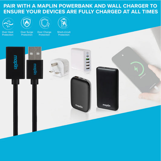 Maplin USB2.0 USB-A Male to USB-A Female Extension Cable - Black 0.5m
