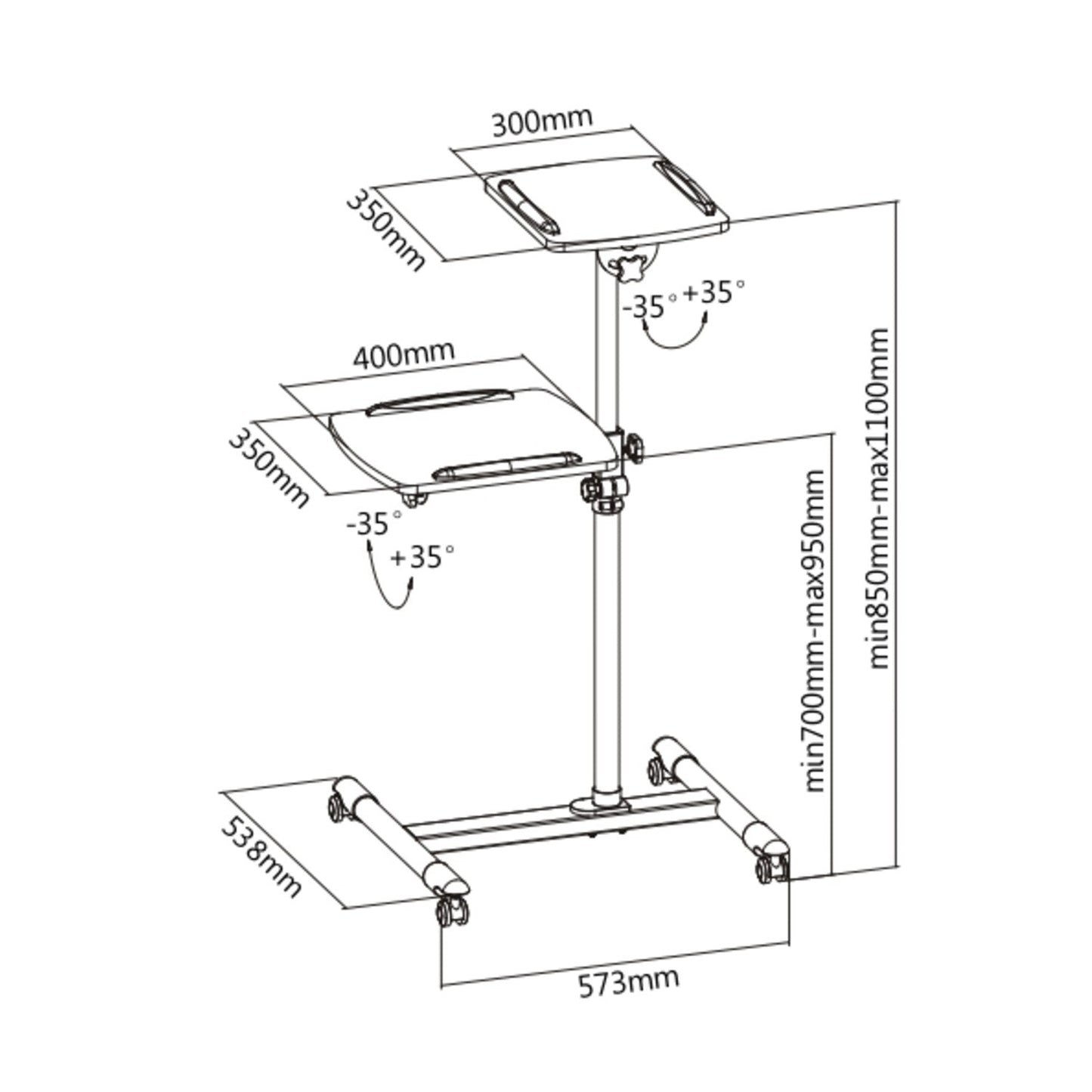 ProperAV Mobile Desk Workstation & Projector Stand - White