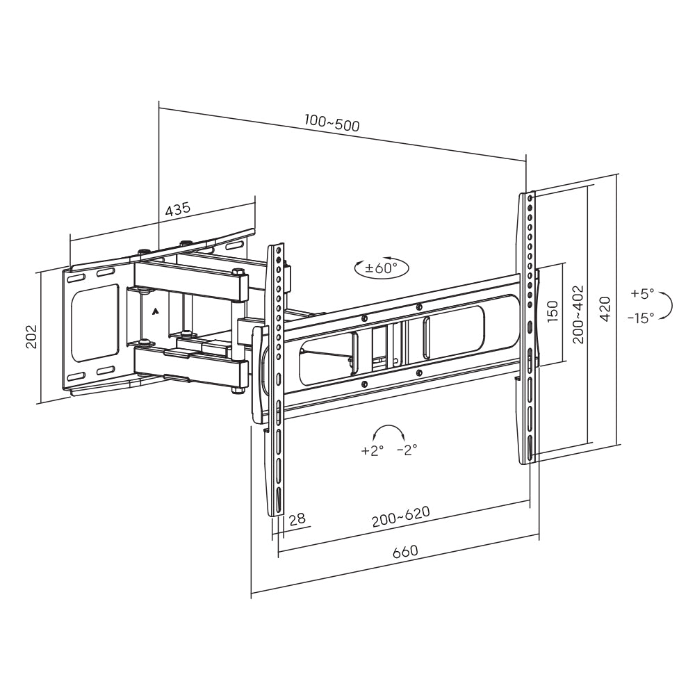 ProperAV TV Wall Bracket (37" - 86" / 60kg Capacity / VESA Max. 600x400) - Black