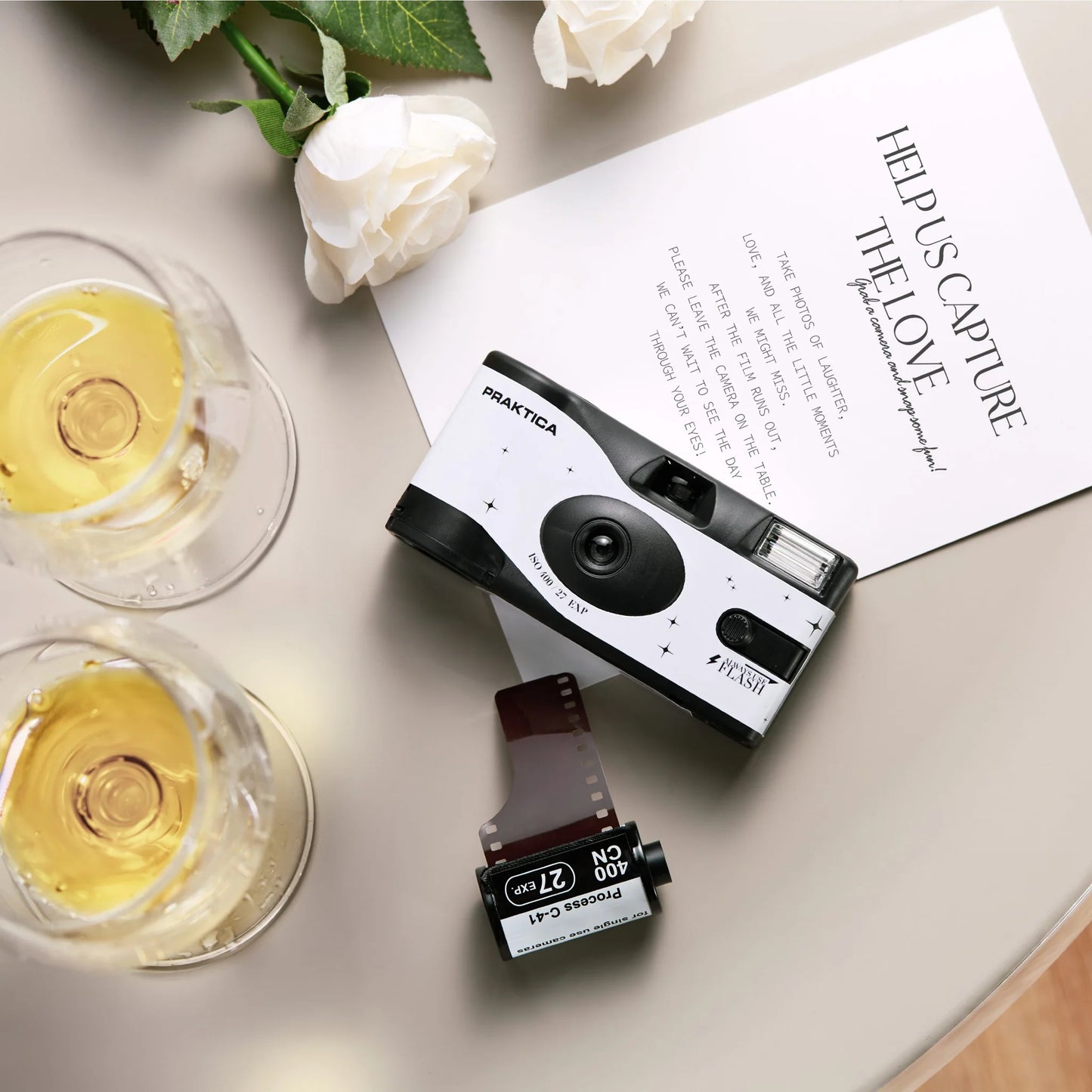 Praktica Single Use Disposable Colour Film Camera with Flash - Wedding White - Single