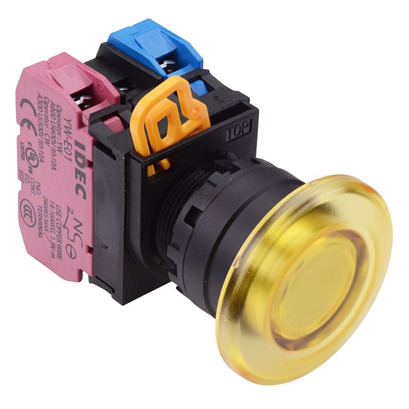YW1L-M4E11Q4Y Yellow 24V illuminated 22mm Mushroom Momentary Push Button Switch 1NO-1NC IP65 IDEC