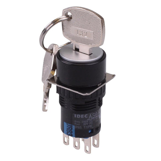 AS6M-3KT2PA 3 Position 16mm Latching Key Switch DPDT IDEC