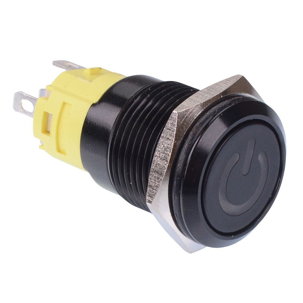 Green LED 12V Latching Power Symbol 16mm Push Switch NO/NC